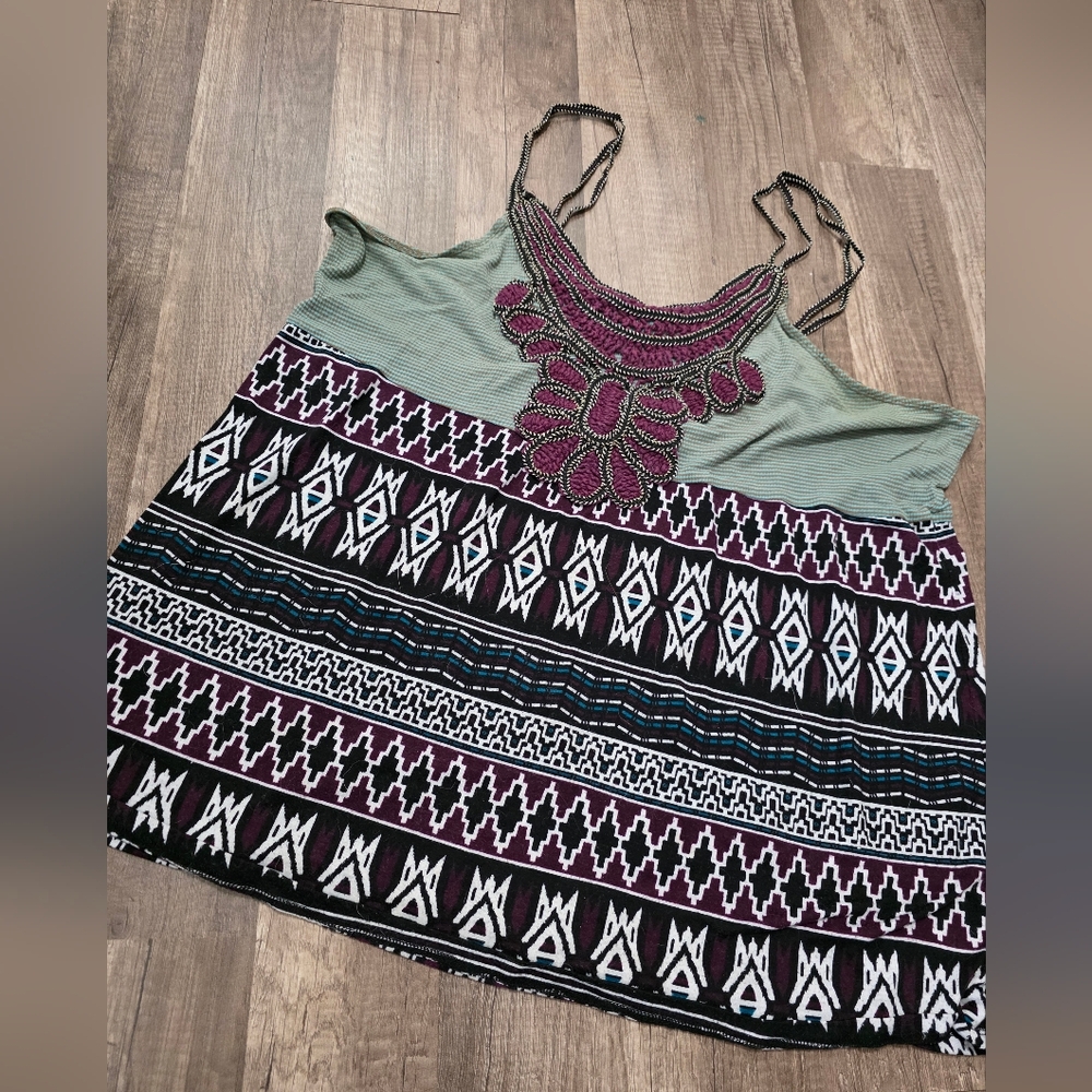 Y2K Xhileration Bohemian Hippie Coastal Cowgirl Embroidered Cami Top Green XxL